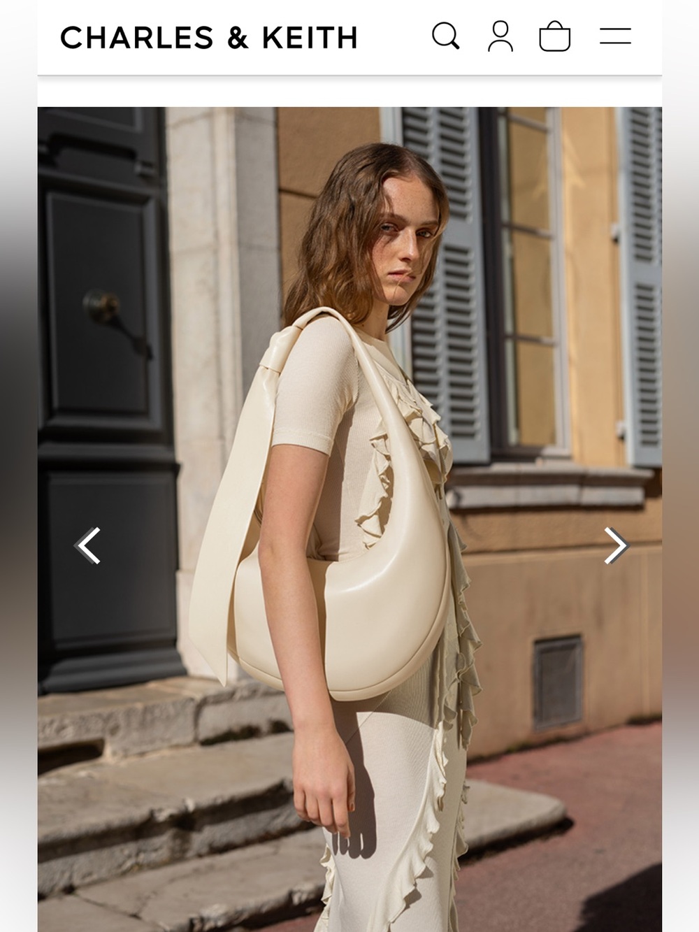 CHARLES & KEITH Toni Knotted Crescent Hobo Bag - Chalk/White